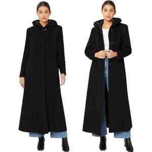 NEW De La Creme Oversized Long Winter Coat Hooded 20 Wool Cashmere Blend England